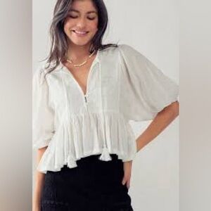 En Crème White Short Sleeve Blouse N227-38